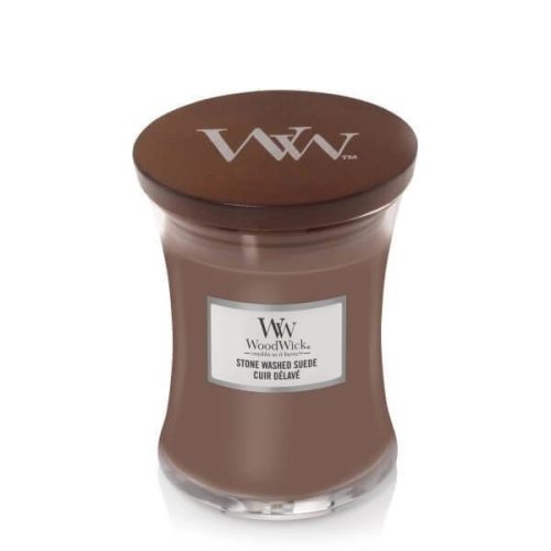 ŚWIECA ZAPACHOWA WOODWICK ŚREDNIA STONE WASHED SUEDE