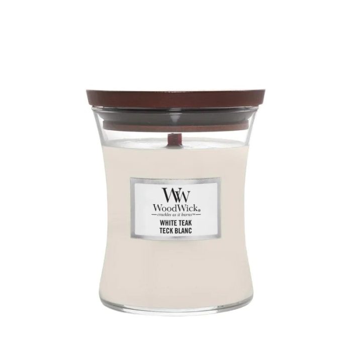 ŚWIECA ZAPACHOWA WOODWICK ŚREDNIA WHITE TEAK