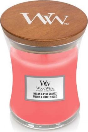 ŚWIECA ZAPACHOWA WOODWICK ŚREDNIA MELON and PINK QUARTZ