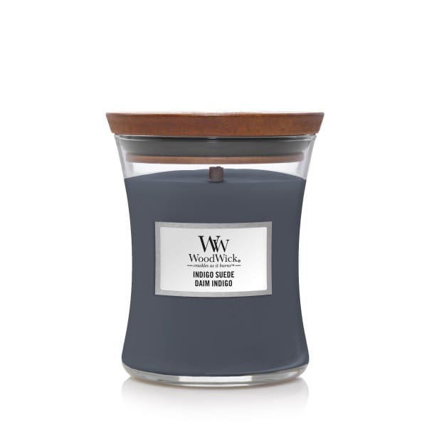 ŚWIECA ZAPACHOWA WOODWICK ŚREDNIA INDIGO SUEDE